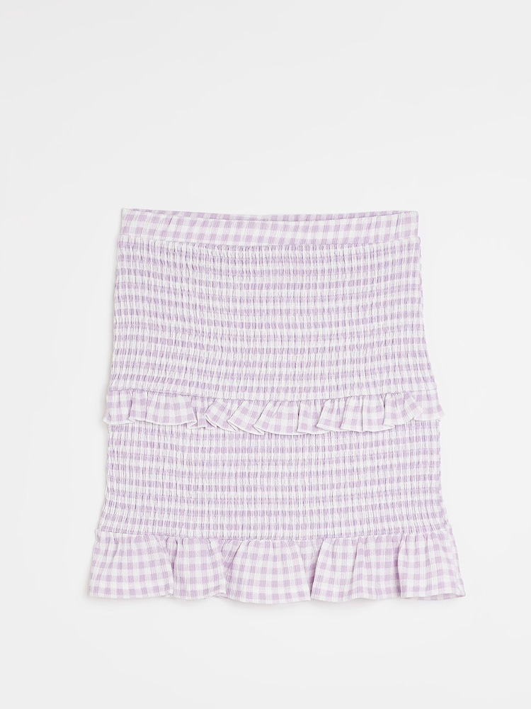 River Island Light Purple Gingham Shirred Mini Skirt - Image 5 of 5