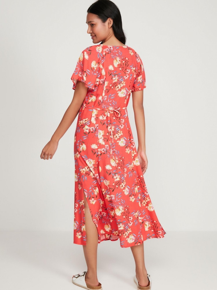 M&Co Red Floral Midi Dress - Image 2 of 6 M&Co Red Floral Midi Dress - Image 2 of 6