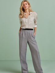 Grey Waistband Detail Wide Leg Trousers - Image 1 of 5