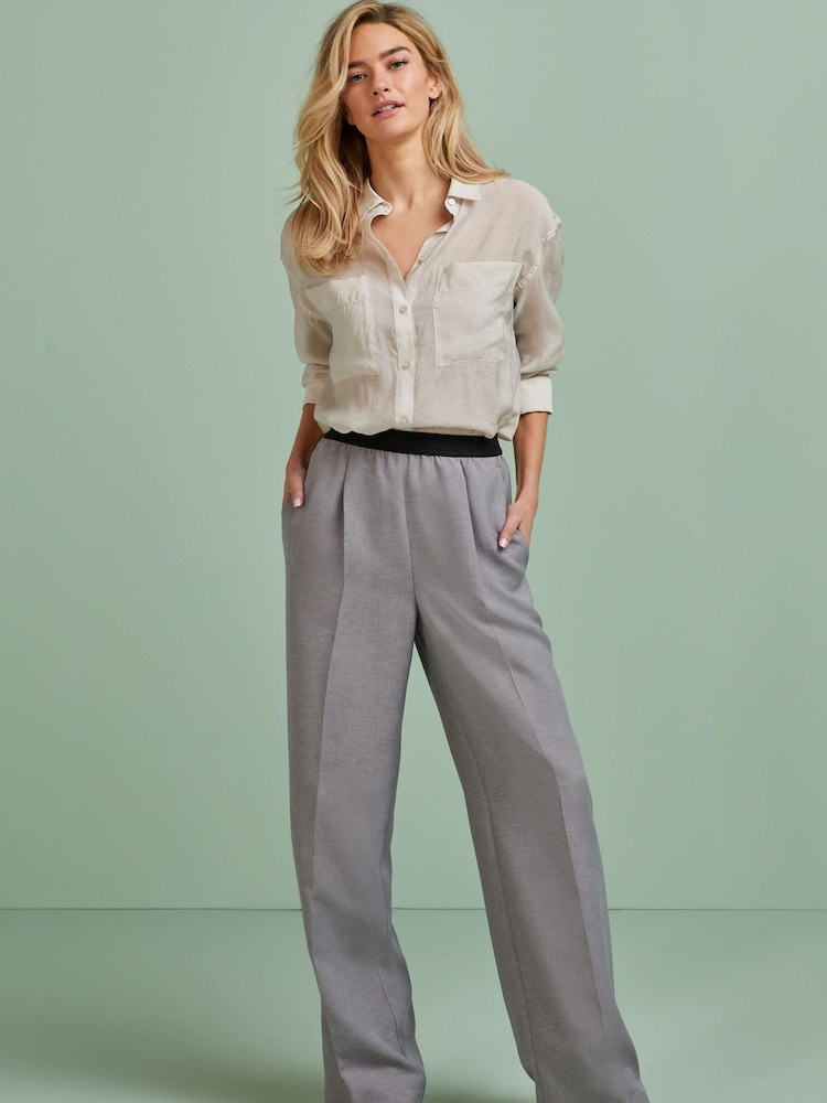 Grey Waistband Detail Wide Leg Trousers - Image 1 of 5
