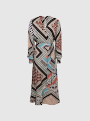 Reiss Pink/Blue Alegra Scarf Print Midi Dress - Image 2 of 7
