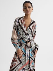 Reiss Pink/Blue Alegra Scarf Print Midi Dress - Image 3 of 7