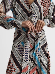 Reiss Pink/Blue Alegra Scarf Print Midi Dress - Image 4 of 7