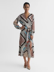 Reiss Pink/Blue Alegra Scarf Print Midi Dress - Image 6 of 7