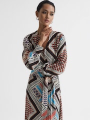 Reiss Pink/Blue Alegra Scarf Print Midi Dress - Image 7 of 7