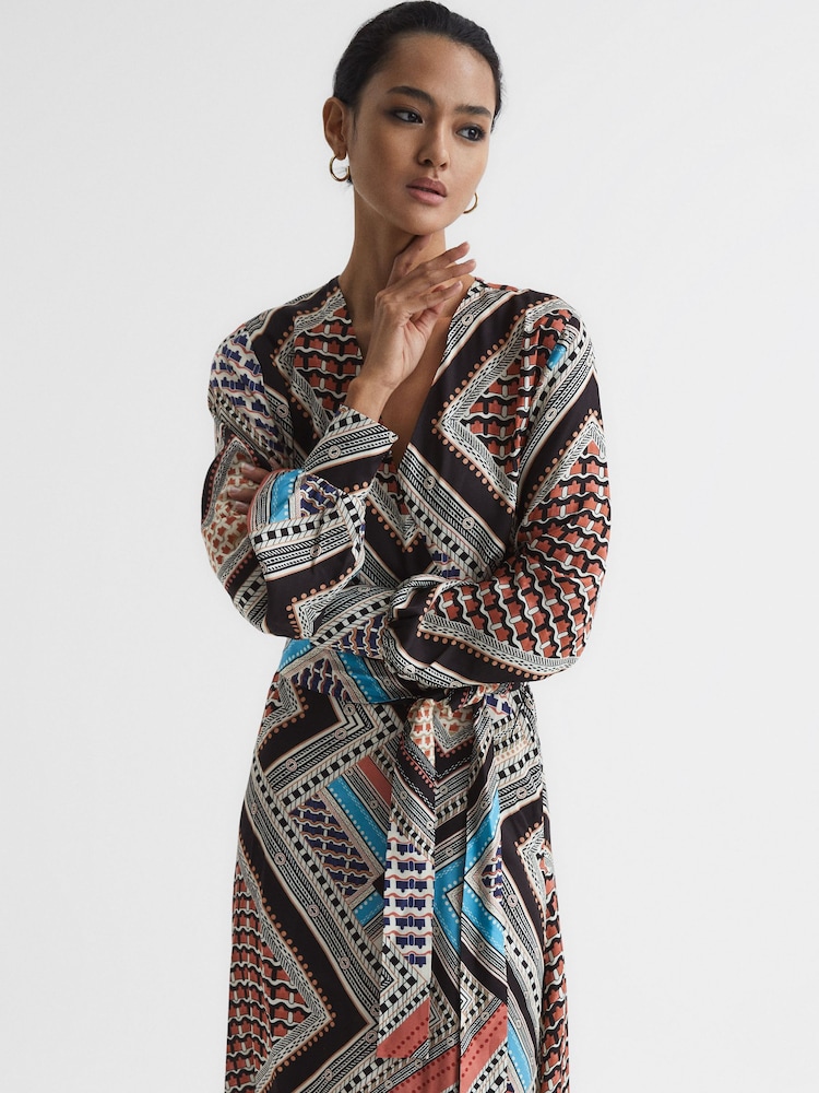 Reiss Pink/Blue Alegra Scarf Print Midi Dress - Image 7 of 7