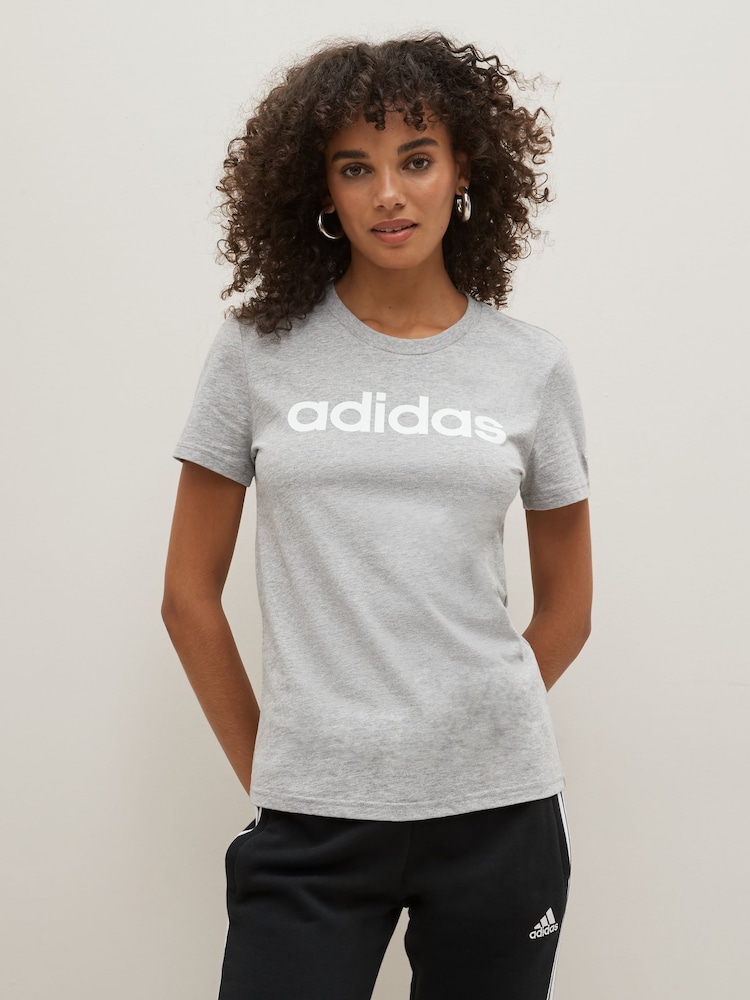 adidas Grey Slim Sportswear Essentials Logo 100% Cotton T-Shirt - Image 1 of 5