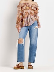 River Island Ruffle Bardot Brown T-Shirt - Image 3 of 4