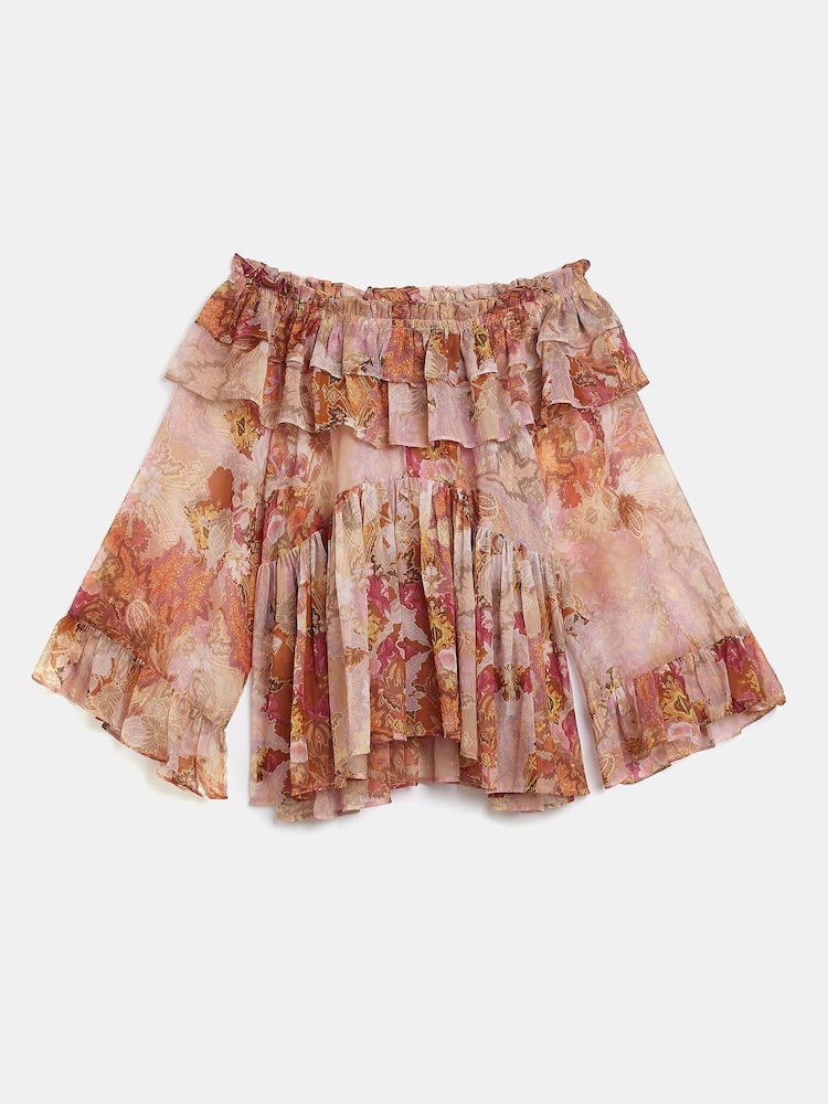 River Island Ruffle Bardot Brown T-Shirt - Image 4 of 4 River Island Ruffle Bardot Brown T-Shirt - Image 4 of 4