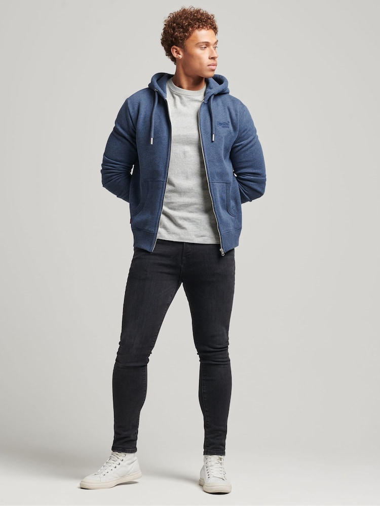 Superdry Navy Marl Vintage Logo Embossed Zip-Up Hoodie - Image 1 of 5