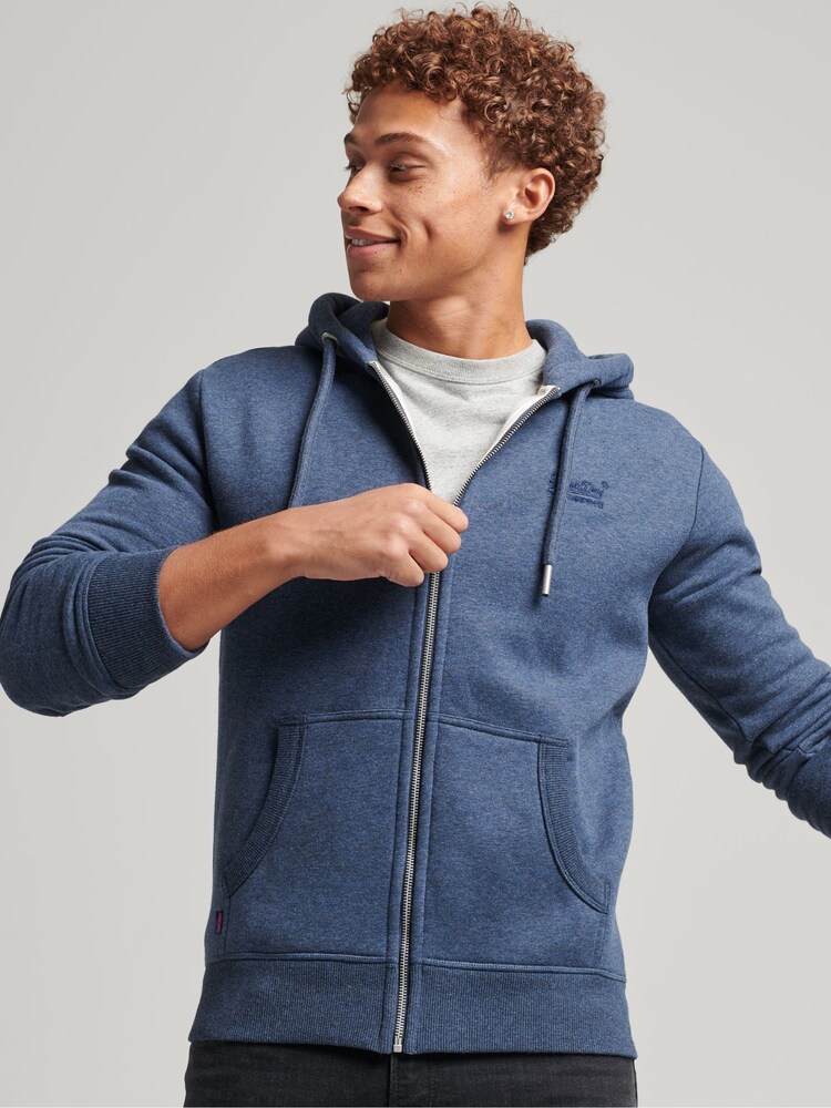 Superdry Navy Marl Vintage Logo Embossed Zip-Up Hoodie - Image 2 of 5