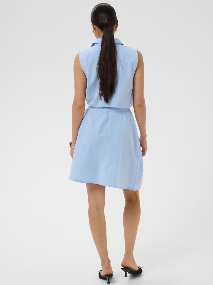 Kaffe Blue KAgiga Belted Sleeveless Shirt Dress - Image 2 of 6