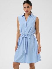 Kaffe Blue KAgiga Belted Sleeveless Shirt Dress - Image 3 of 6