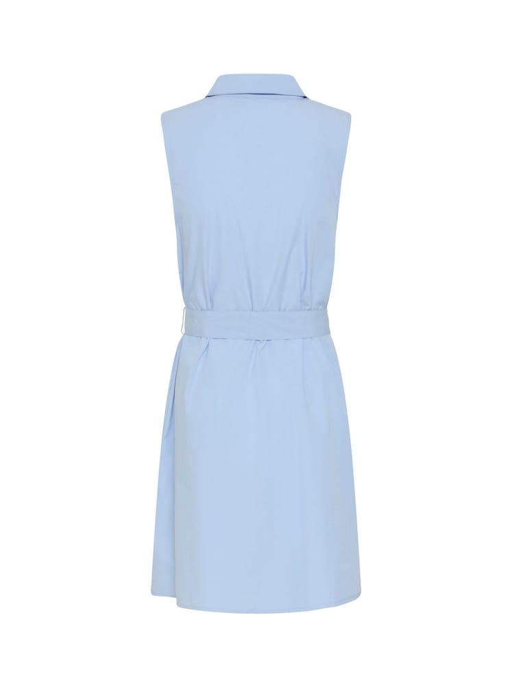 Kaffe Blue KAgiga Belted Sleeveless Shirt Dress - Image 6 of 6