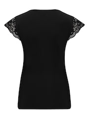Pour Moi Black Julie Fuller Bust Slinky Jersey Lace Trim Wrap Top - Image 5 of 5