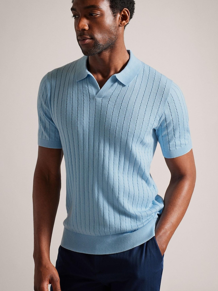 Ted Baker Light Blue Botany Regular Open Collar Polo Shirt - Image 1 of 6