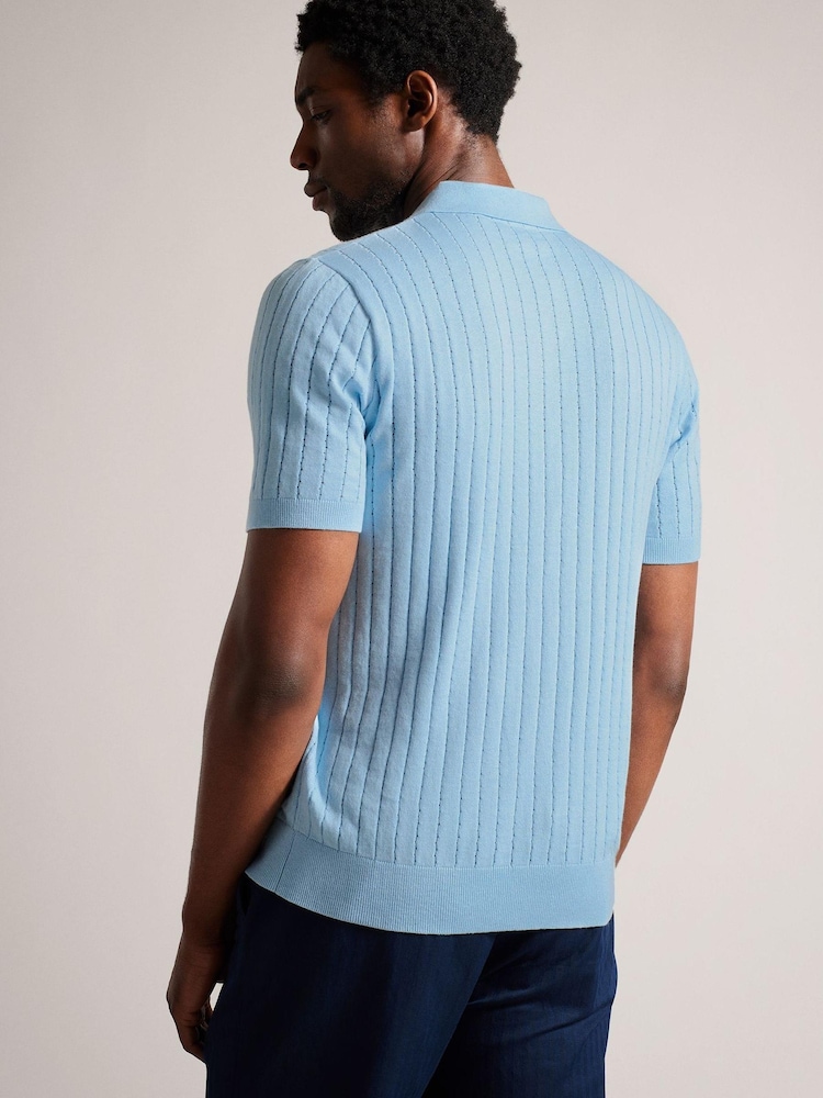 Ted Baker Light Blue Botany Regular Open Collar Polo Shirt - Image 2 of 6