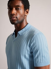 Ted Baker Light Blue Botany Regular Open Collar Polo Shirt - Image 4 of 6