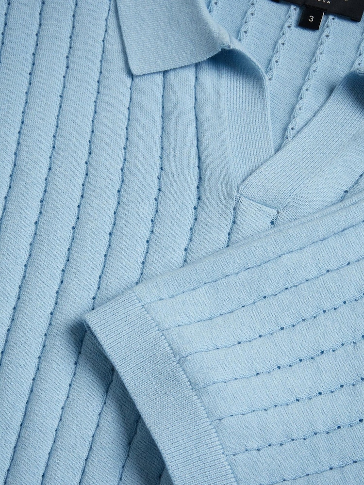 Ted Baker Light Blue Botany Regular Open Collar Polo Shirt - Image 5 of 6