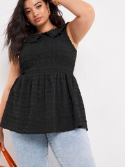 Simply Be Black Collar Detail Peplum With Shirring Blouse - Image 3 of 4