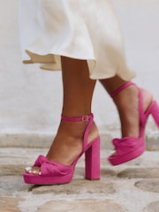 Linzi Pink Ruba Platform Heels With Knotted Front Strap - Image 1 of 5