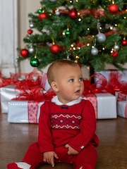 Emile Et Rose Red Embroidered Scallop Christmas 100% Cotton All-In-One - Image 1 of 5