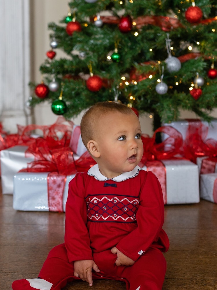 Emile Et Rose Red Embroidered Scallop Christmas 100% Cotton All-In-One - Image 1 of 5