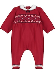 Emile Et Rose Red Embroidered Scallop Christmas 100% Cotton All-In-One - Image 4 of 5