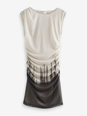 Cream and Grey Blurred Print Sleeveless Mesh Mini Dress - Image 5 of 6