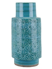 Pacific Aquamarine Blue Sidra Stoneware Etch Detail Vase - Image 2 of 4