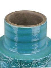 Pacific Aquamarine Blue Sidra Stoneware Etch Detail Vase - Image 4 of 4