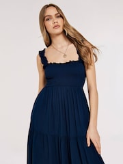 Apricot Navy Blue Smock Tiered Midi Dress - Image 1 of 3