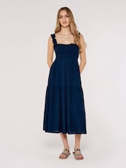 Apricot Navy Blue Smock Tiered Midi Dress - Image 2 of 3
