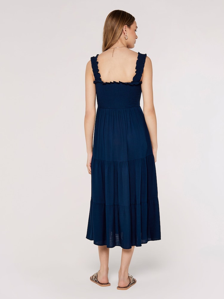 Apricot Navy Blue Smock Tiered Midi Dress - Image 3 of 3