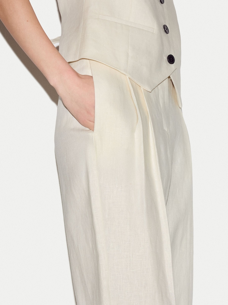 Jigsaw Cream Linen Pleat Tapered Trousers - Image 4 of 4