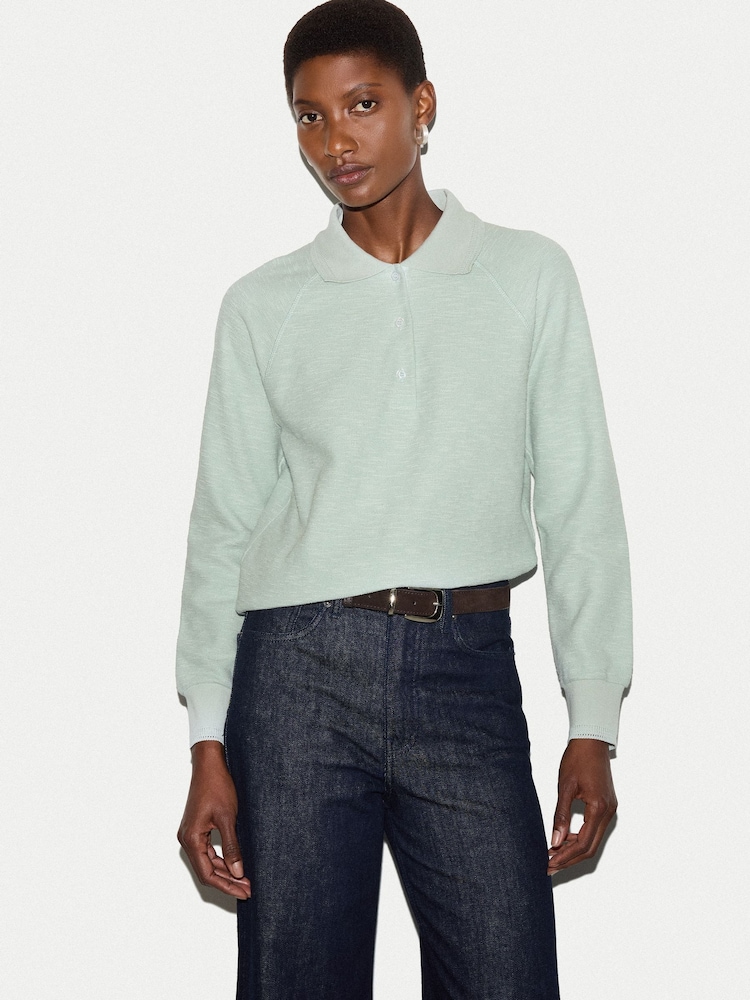 Jigsaw Green Textured Slub Polo Collar Top - Image 1 of 5 Jigsaw Green Textured Slub Polo Collar Top - Image 1 of 5