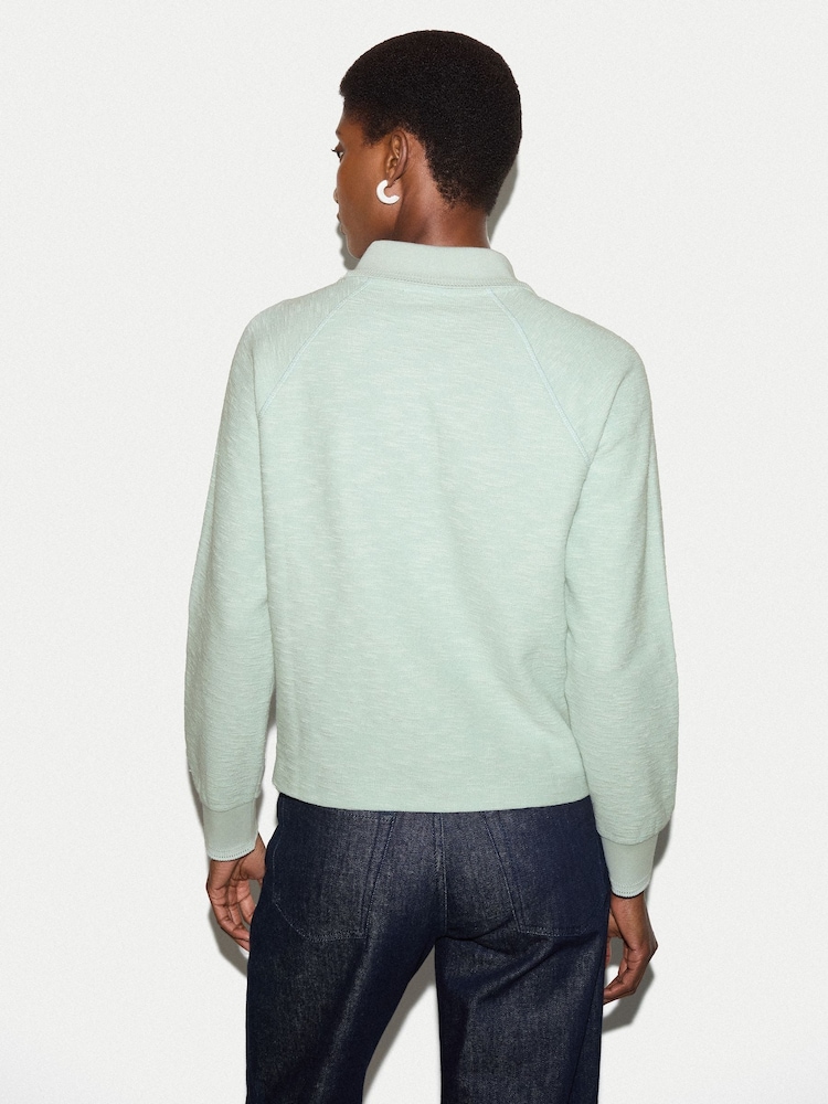 Jigsaw Green Textured Slub Polo Collar Top - Image 2 of 5 Jigsaw Green Textured Slub Polo Collar Top - Image 2 of 5
