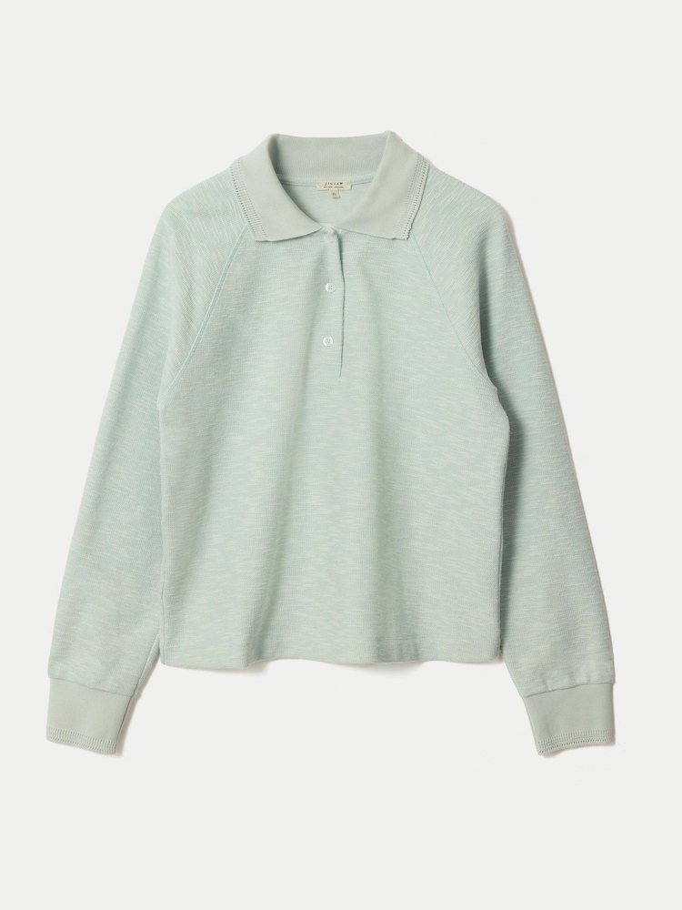 Jigsaw Green Textured Slub Polo Collar Top - Image 5 of 5 Jigsaw Green Textured Slub Polo Collar Top - Image 5 of 5