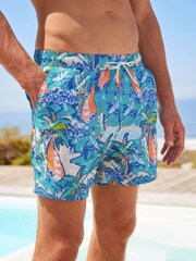 Blue Hawaiian Printed Swim Shorts - Image 1 of 8