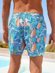 Blue Hawaiian Printed Swim Shorts - Image 3 of 8