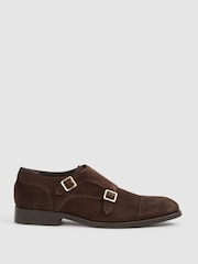 Reiss Chocolate Rivington Leather Monk Strap Shoes - Image 1 of 7