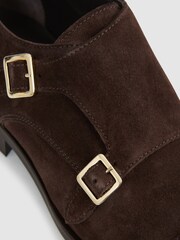 Reiss Chocolate Rivington Leather Monk Strap Shoes - Image 4 of 7