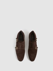 Reiss Chocolate Rivington Leather Monk Strap Shoes - Image 5 of 7