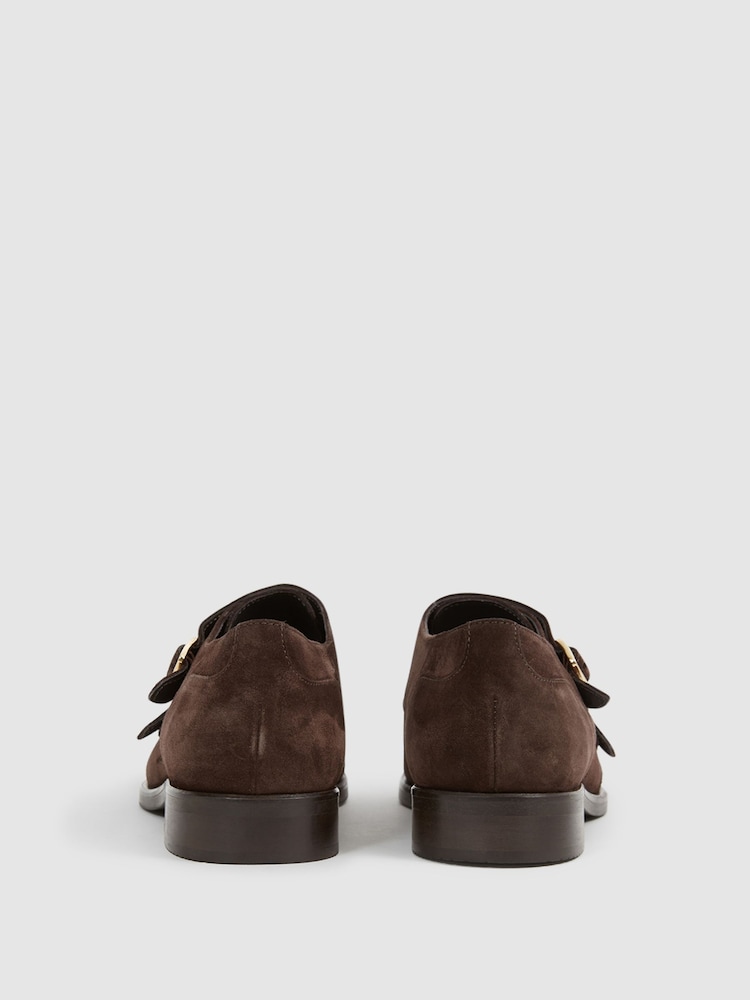 Reiss Chocolate Rivington Leather Monk Strap Shoes - Image 7 of 7