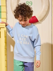 Joules Kids' Sundaze Blue Crew Neck Slogan Sweatshirt - Image 1 of 7