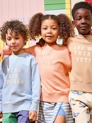 Joules Kids' Sundaze Blue Crew Neck Slogan Sweatshirt - Image 2 of 7