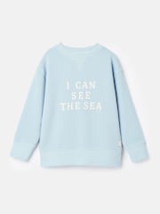 Joules Kids' Sundaze Blue Crew Neck Slogan Sweatshirt - Image 3 of 7