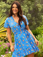 Pour Moi Blue Floral Print Woven Dress - Image 1 of 5