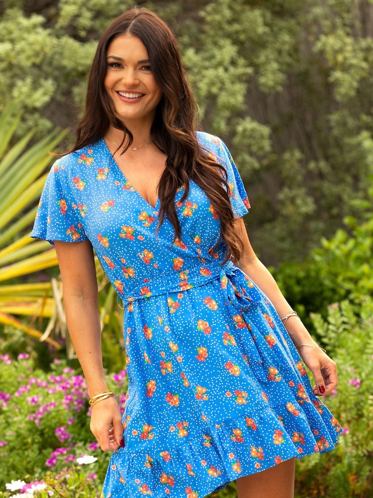 Pour Moi Blue Floral Print Woven Dress - Image 1 of 5