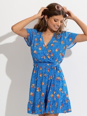 Pour Moi Blue Floral Print Woven Dress - Image 3 of 5